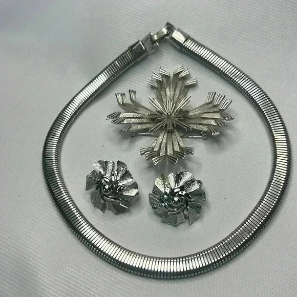 Rare Vintage Coro Silver snake necklace earrings brooch pin set - Picture 1 of 6